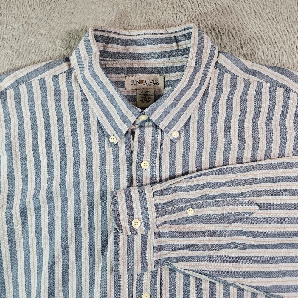 Sun River Shirt Men XL Button Up Long Sleeve Blue Striped Cotton